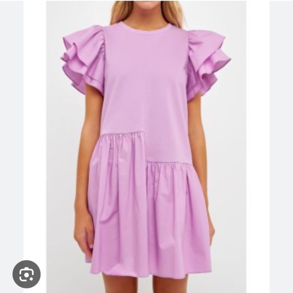 New: English Factory Ruffle Sleeve Dress. Lavender. Size Small